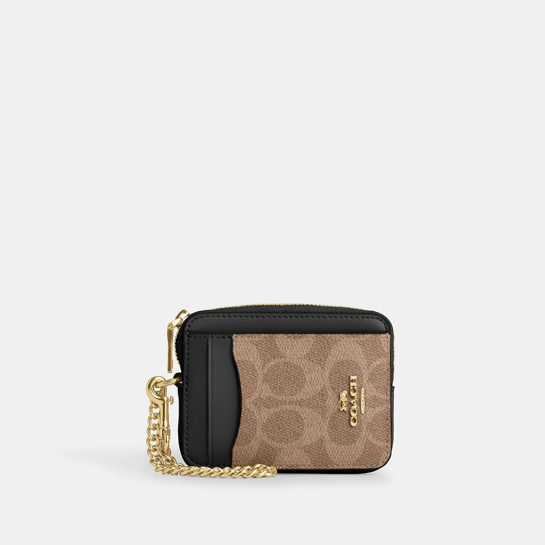 バッグ COACH Accessory Pouch Signature Canvas Coach Outlet Zip Card Case In Signature Canvas | ShopSimon