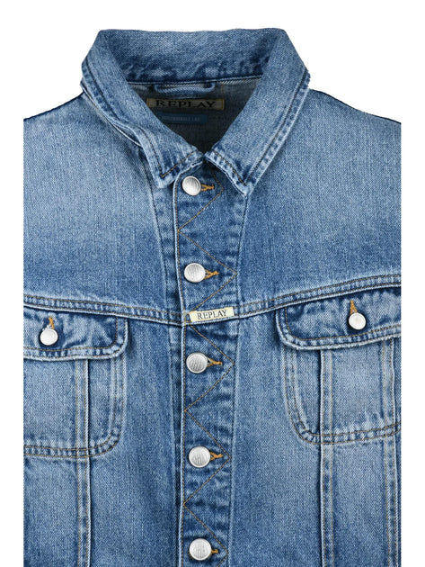 REPLAY Light Blue Unlined Button Closure Denim Jacket | ShopSimon