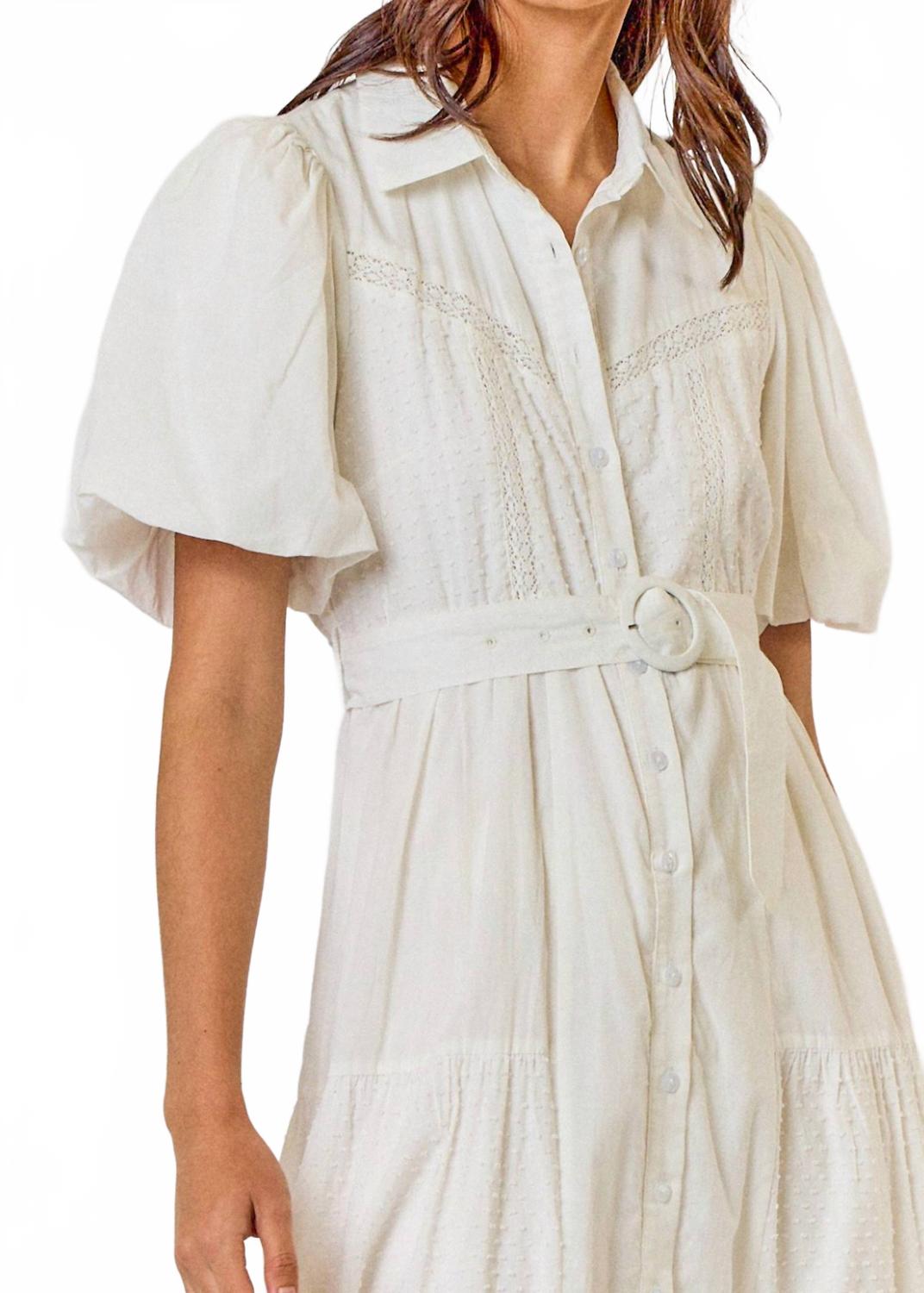 lalavon Frankie Button Down Tiered Midi Dress In Off White