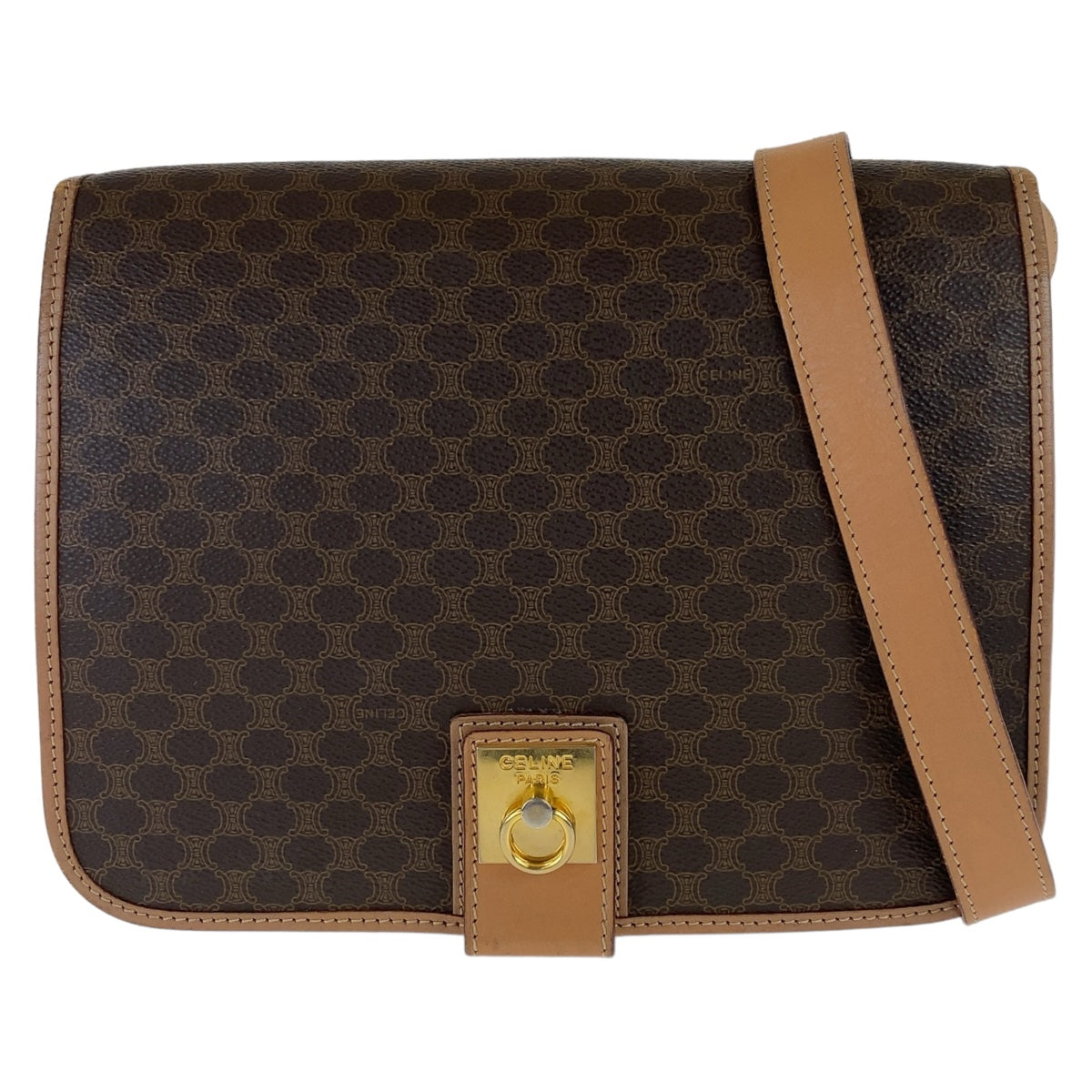 CELINE Celine Macadam Brown PVC Leather Shoulder Bag,Specials : American Fashion Style Bags On Sale