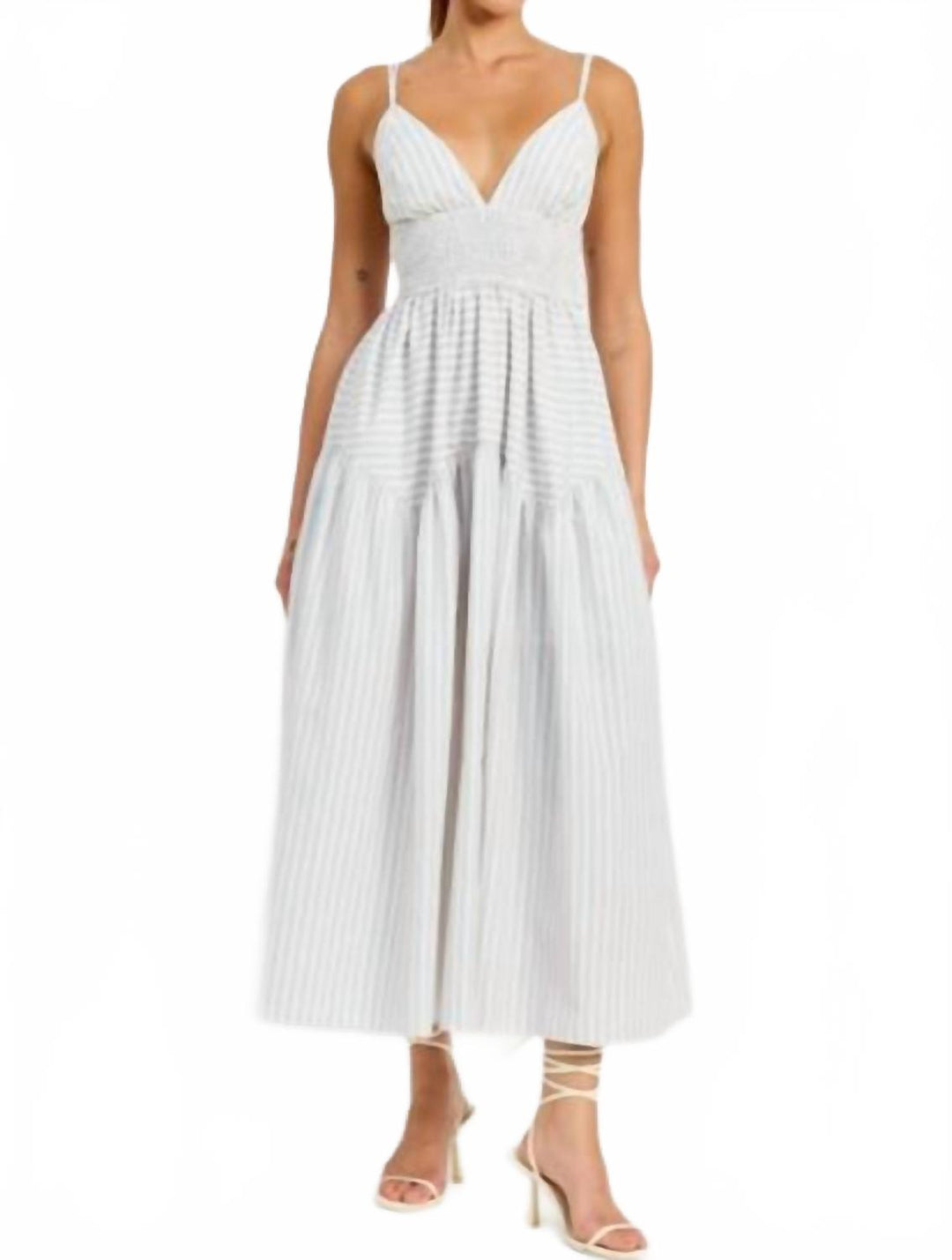 en saison reagan midi dress En Saison Haisley Stripe Maxi Dress In Pink Green