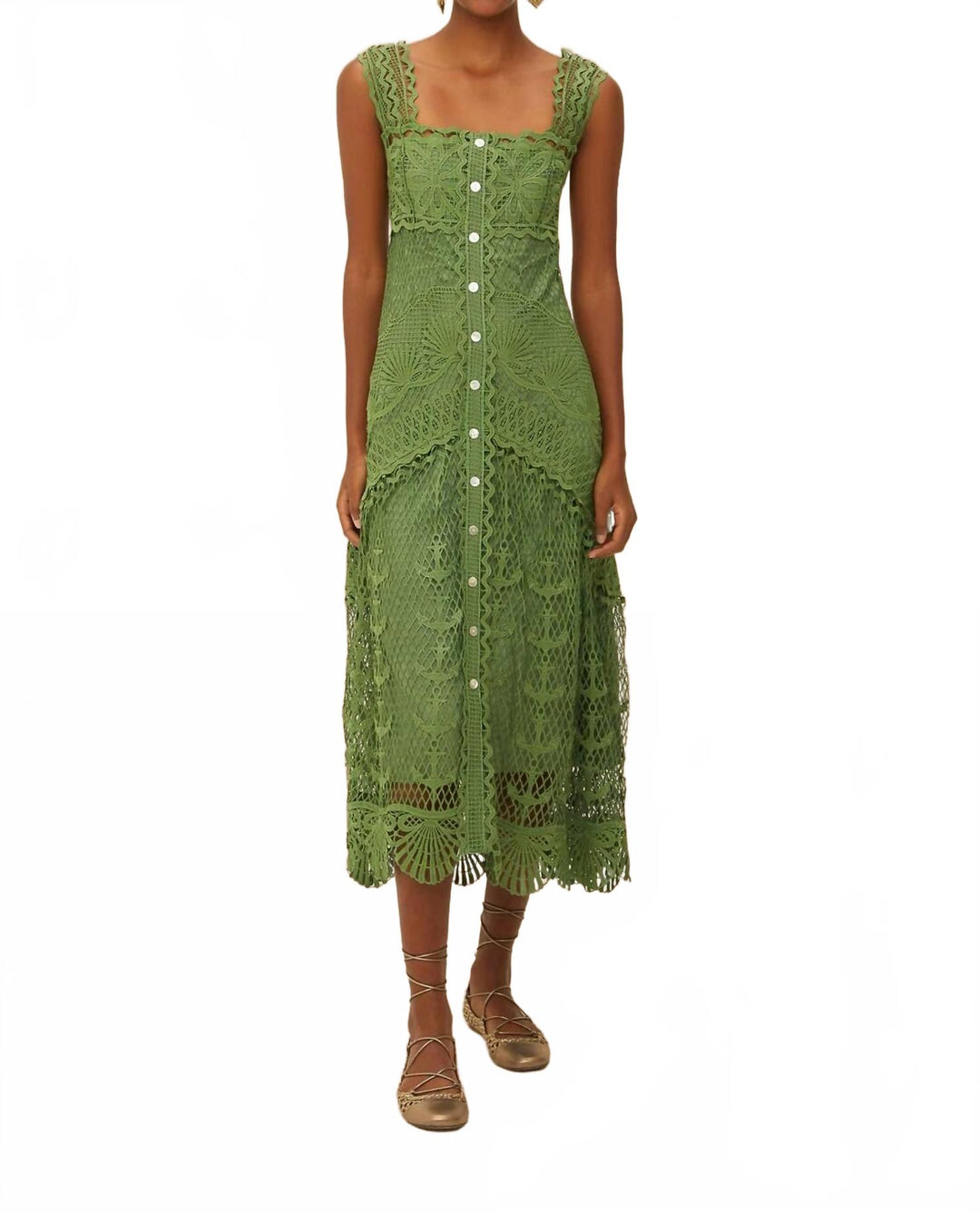 FARM RIO Nautical Guipire Maxi Dress In Green