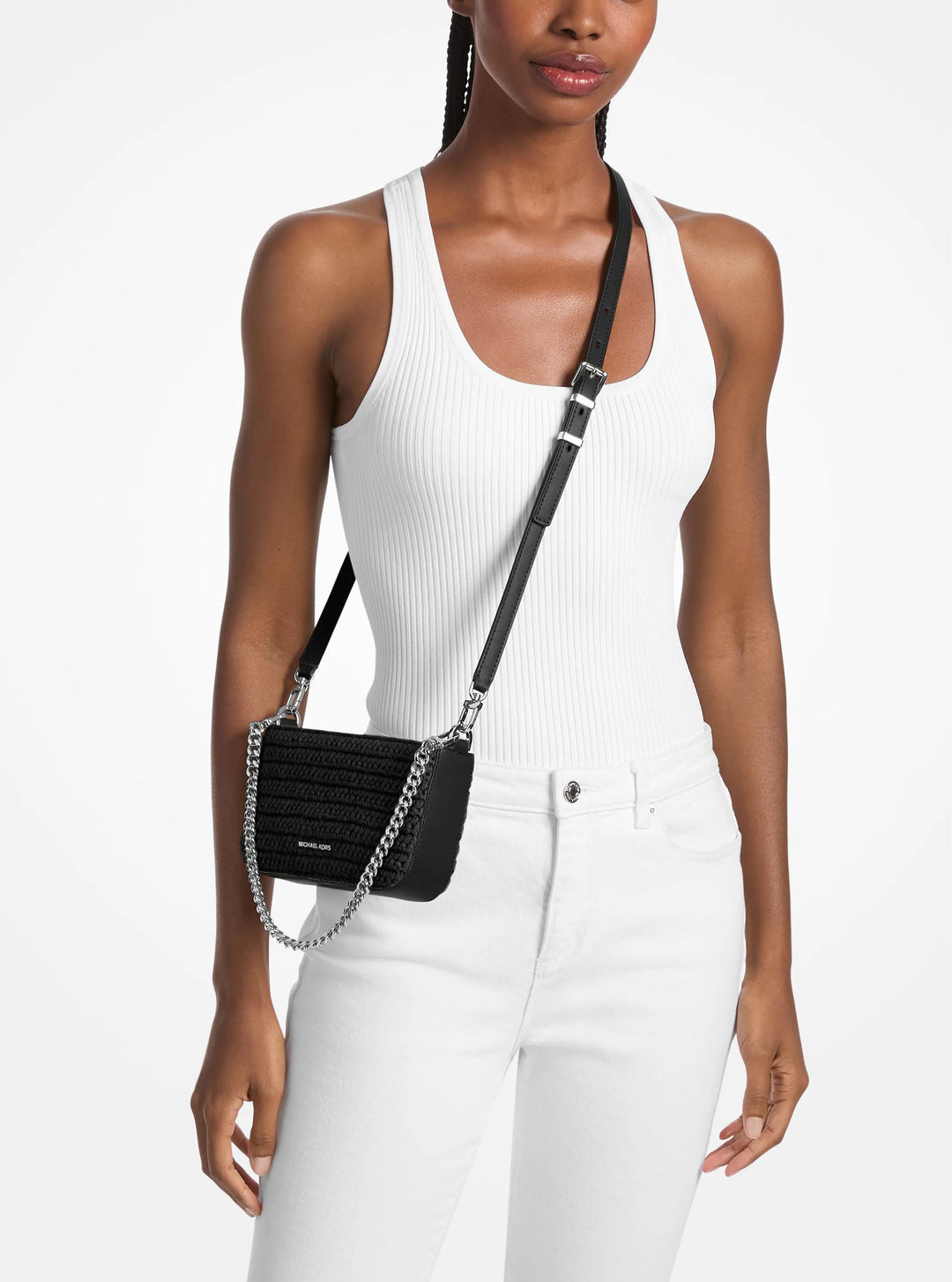 Michael Kors Bryant Small Crocheted Convertible Crossbody Pochette Michael Kors Bryant Small Crocheted Convertible Crossbody Pochette