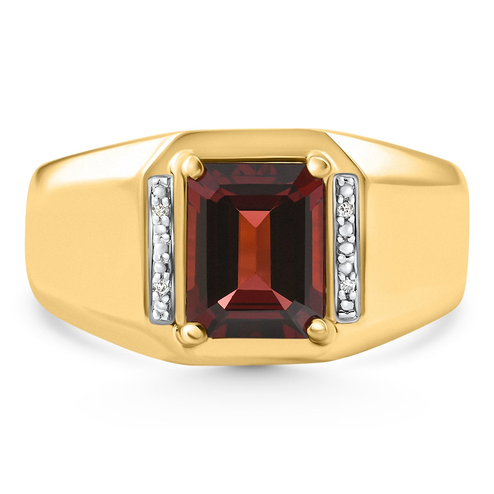 Diamond2Deal 14k Yellow Gold Men's Ring - CZ And Emerald-Cut Red CZ Stone Ring, Sizes 8-12