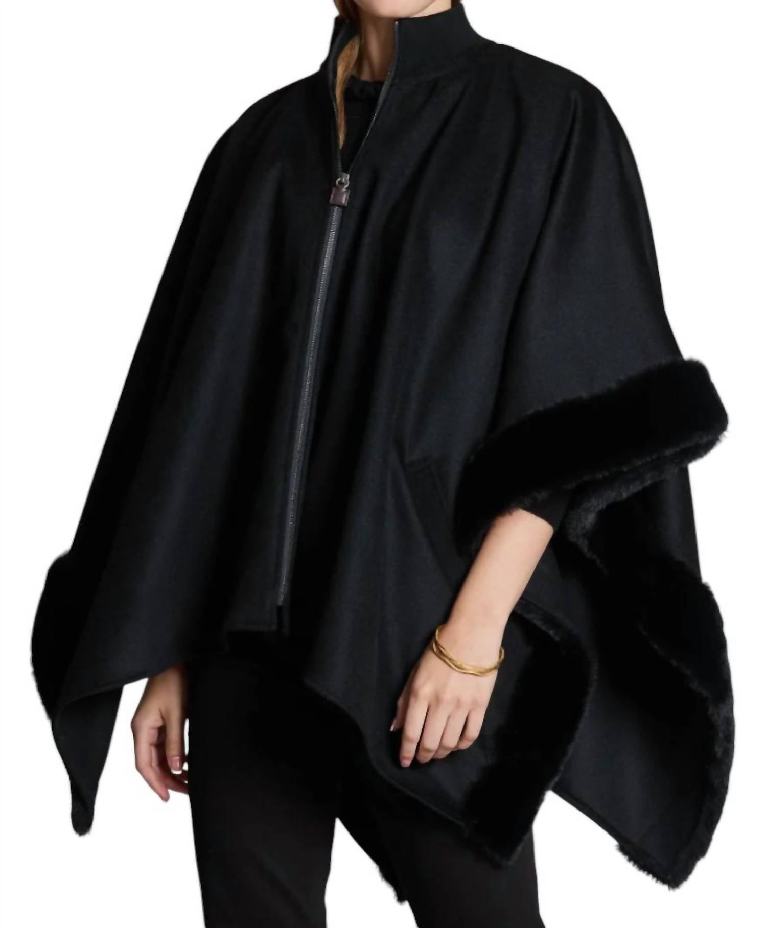 Tyler Boe Leslie Fur Zip Cape In Black,Specials : American Fashion Style Bags On Sale