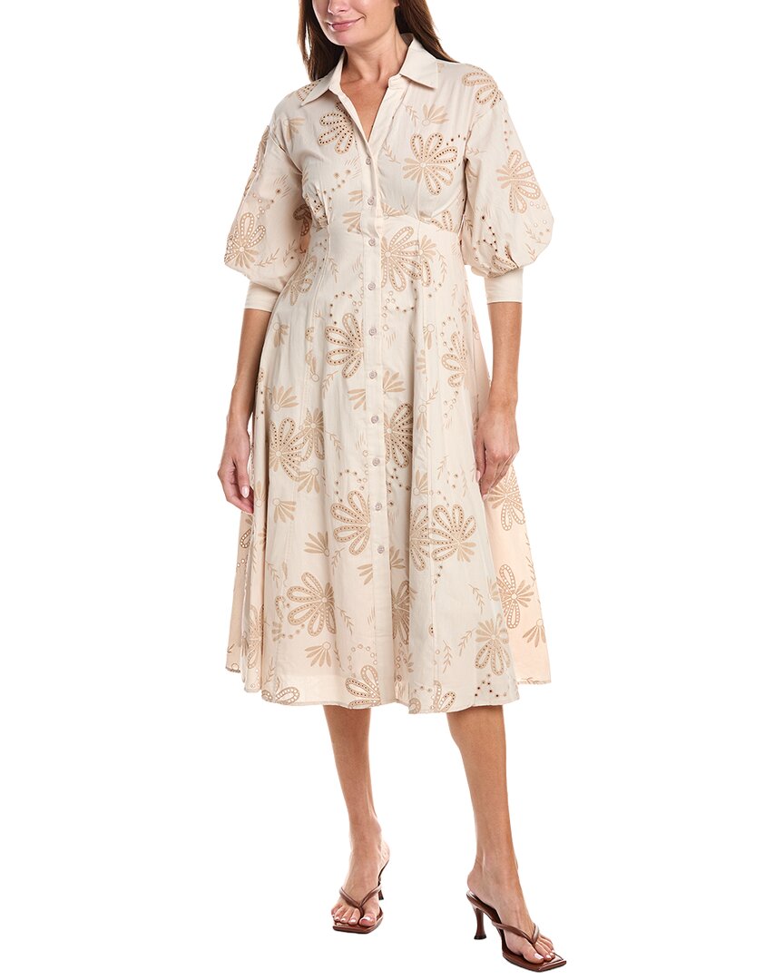 gracia eyelet short sleeve dress Gracia Women's Eyelet Cotton Tie Waist Midi Dress - White