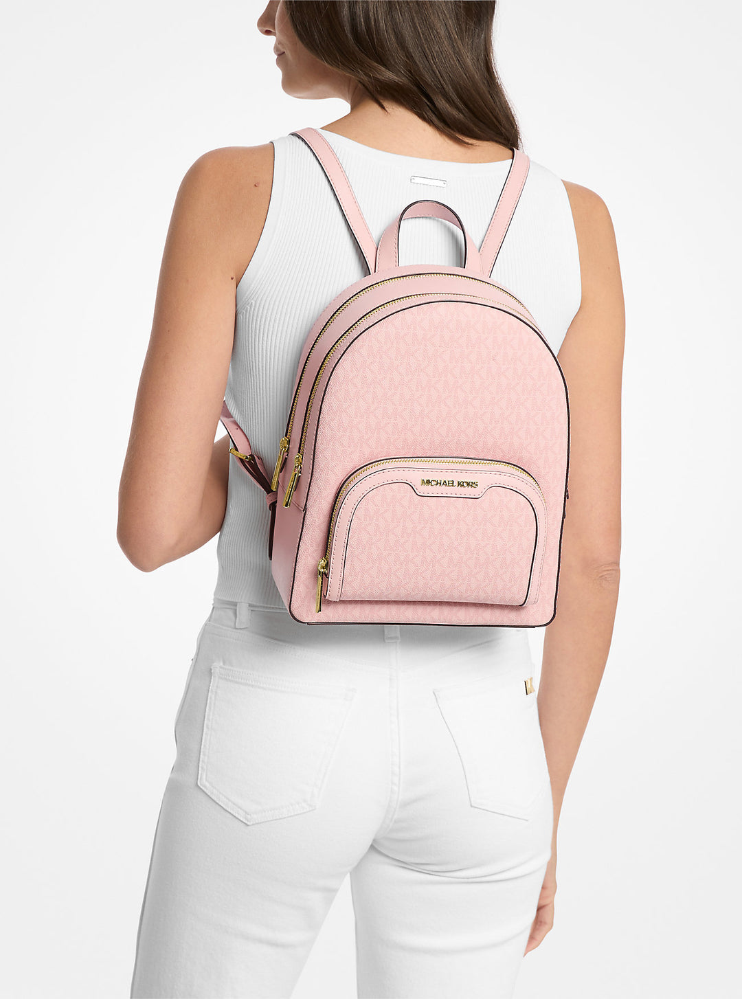 Michael Kors Jaycee Medium Signature Logo Backpack Cherry Michael Kors Jaycee Medium Zip Pocket Backpack MK Cherry  main image 3