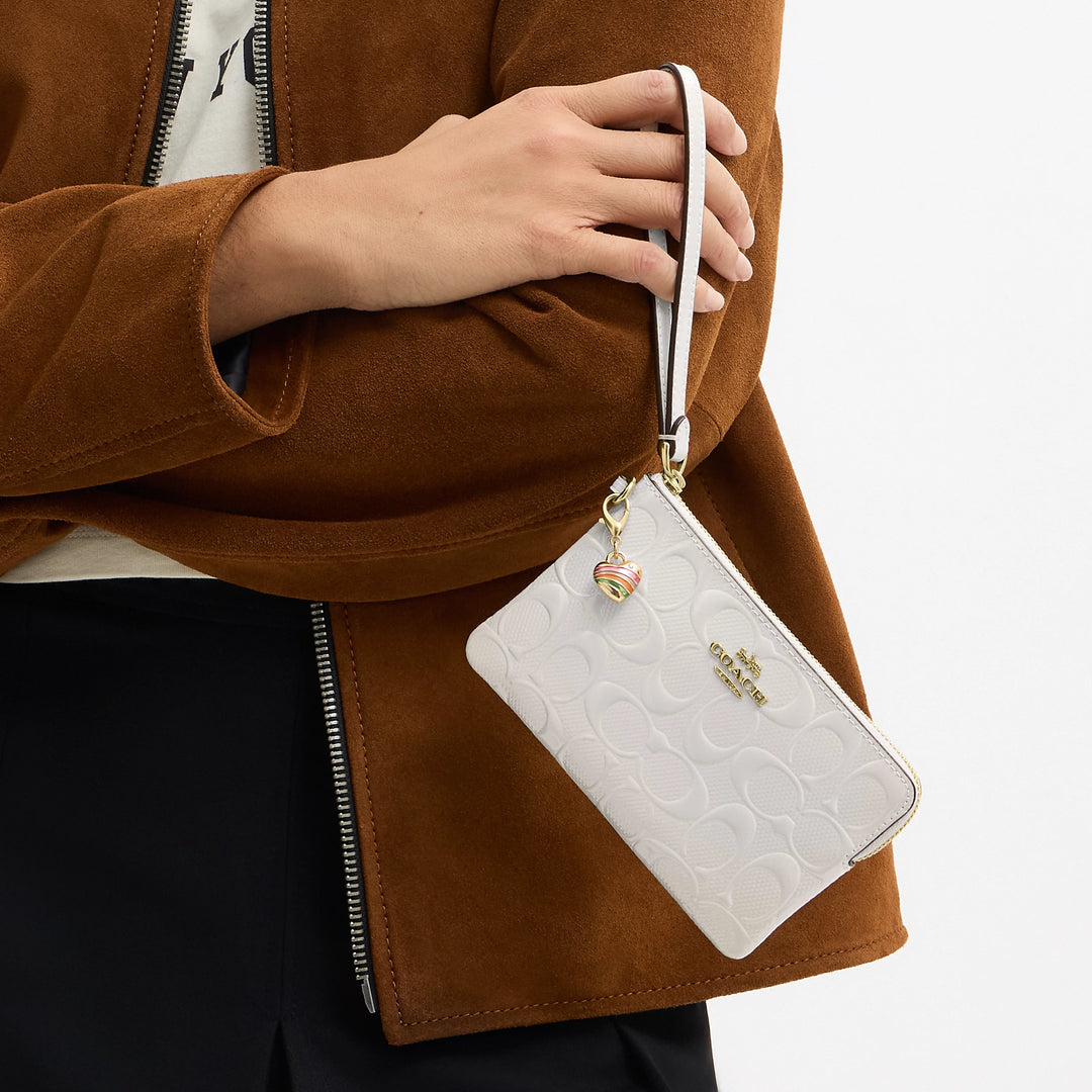 Coach Outlet Corner Zip Wristlet In Signature Leather With Heart