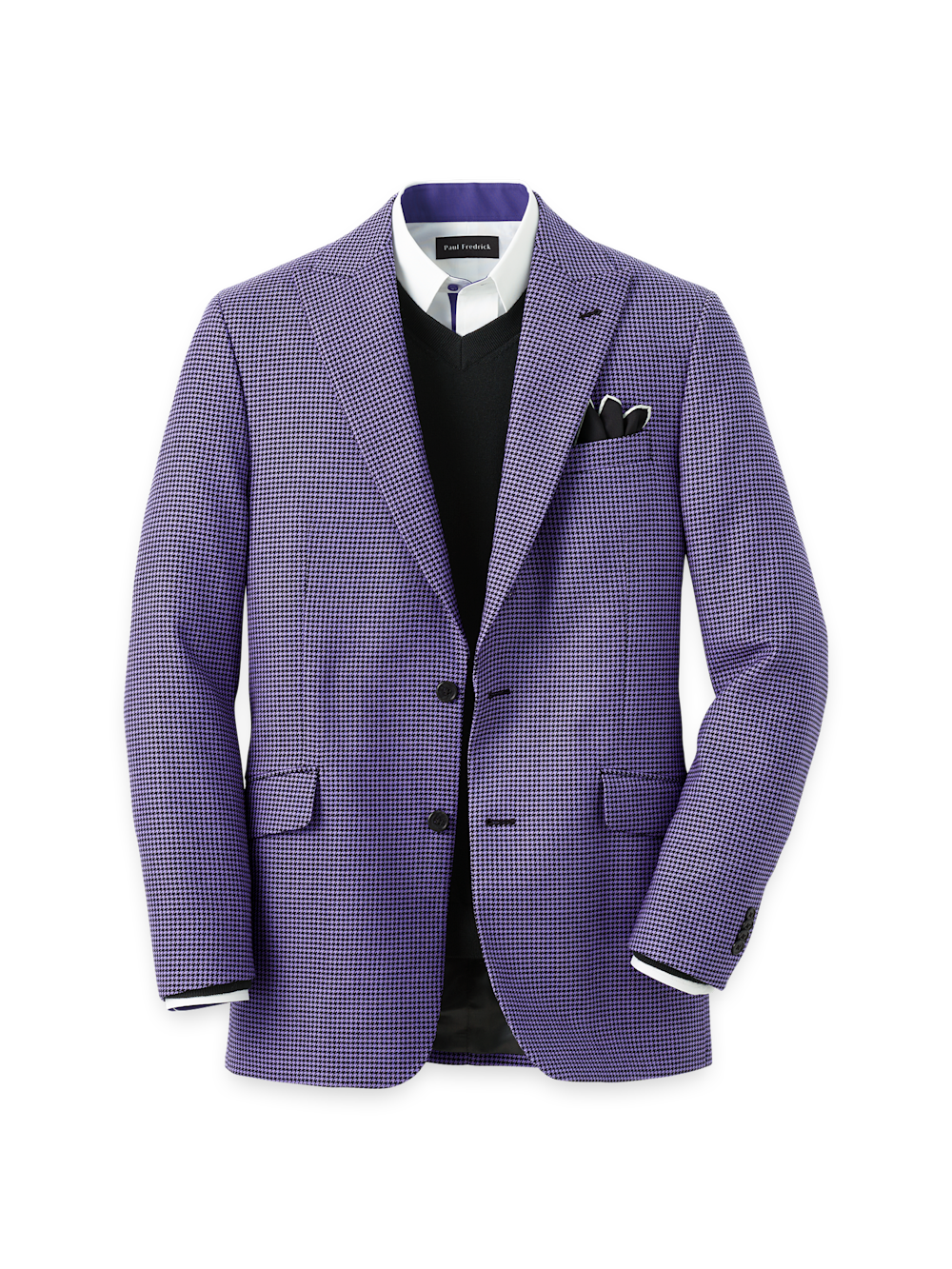 Paul Fredrick Wool Houndstooth Single Breasted Peak Lapel Sport