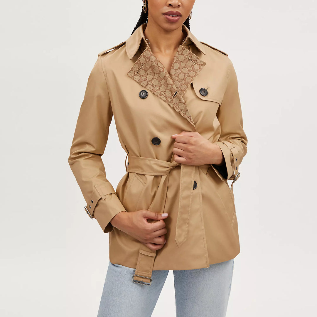 Coach Outlet Signature Lapel Short Trench | ShopSimon Coach Outlet Signature Lapel Short Trench | ShopSimon
