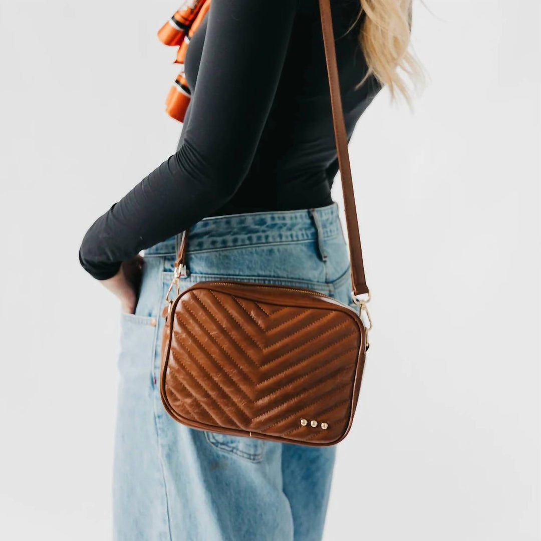 Pretty Simple Women's Coco Chevron Crossbody Bag In Mocha | ShopSimon