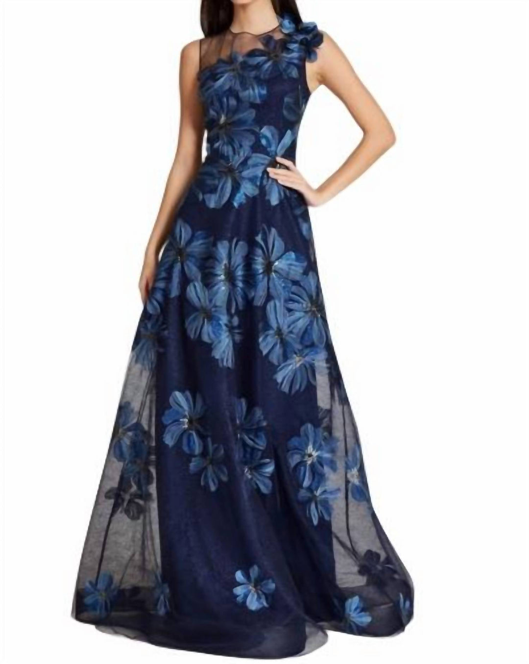 Teri Jon Floral Embroidered Tulle Gown In Navy | ShopSimon Teri Jon Floral Embroidered Tulle Gown In Navy | ShopSimon