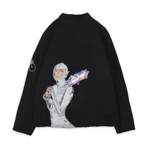 88 RISING x SORYAMA Digital Robot Face Black Coach Jacket | ShopSimon