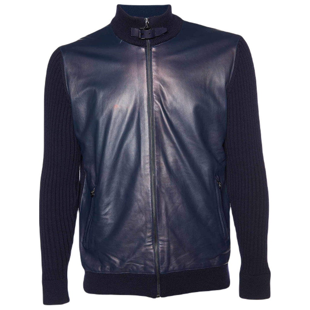 Salvatore Ferragamo Ferragamo Leather & Wool Knit Zip Front Jacket