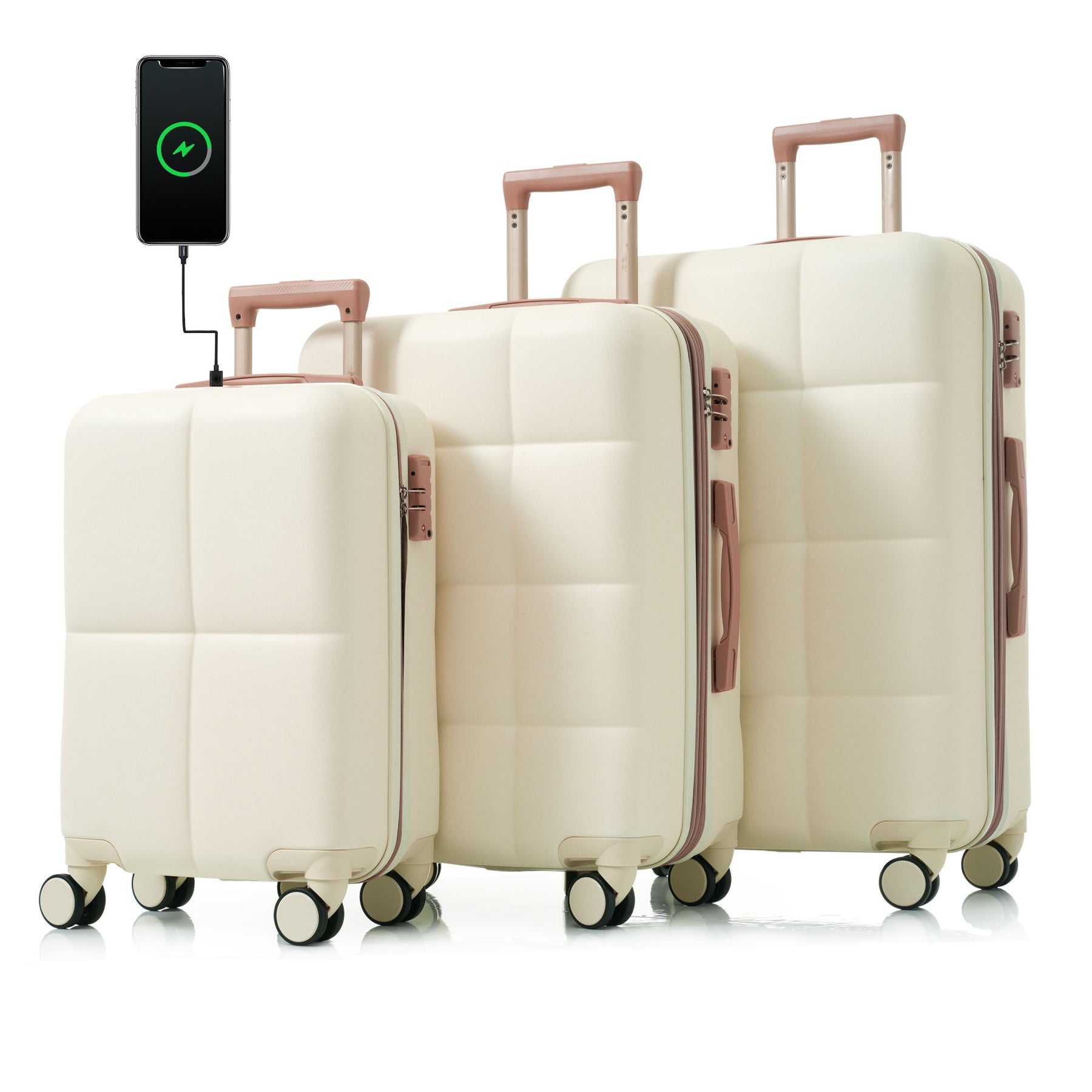 3-Piece Streamdale Premium Durable ABS Luggage Set with USB charging port