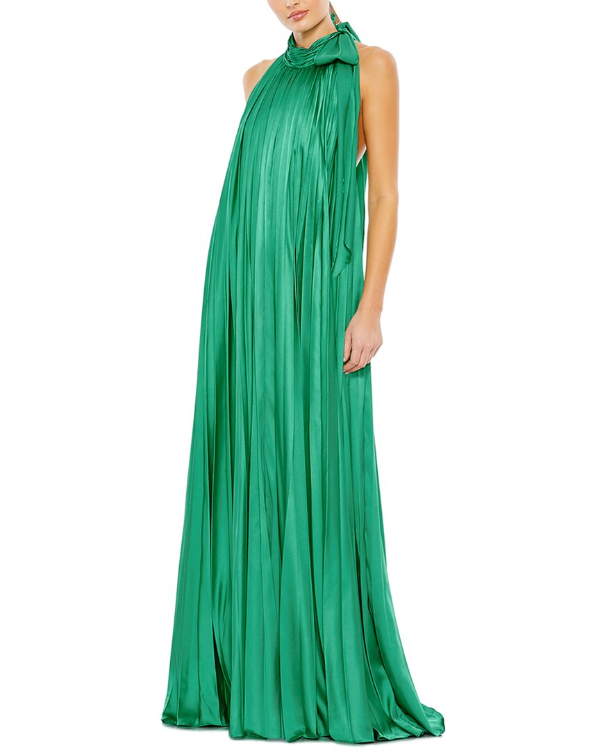mac duggal halter pleated maxi dress Trapeze Neck Gown E-Merch Approved It has a sleeveless How To Get the Color:Stripe