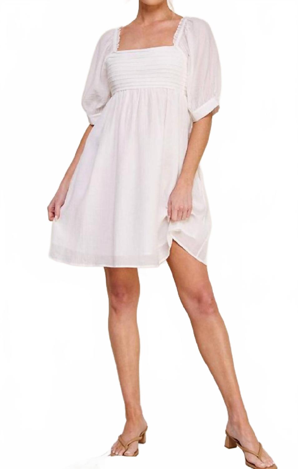 allie white eyelet babydoll mini dress ALLIE ROSE Textured Puff Sleeve Babydoll Dress In Soft White