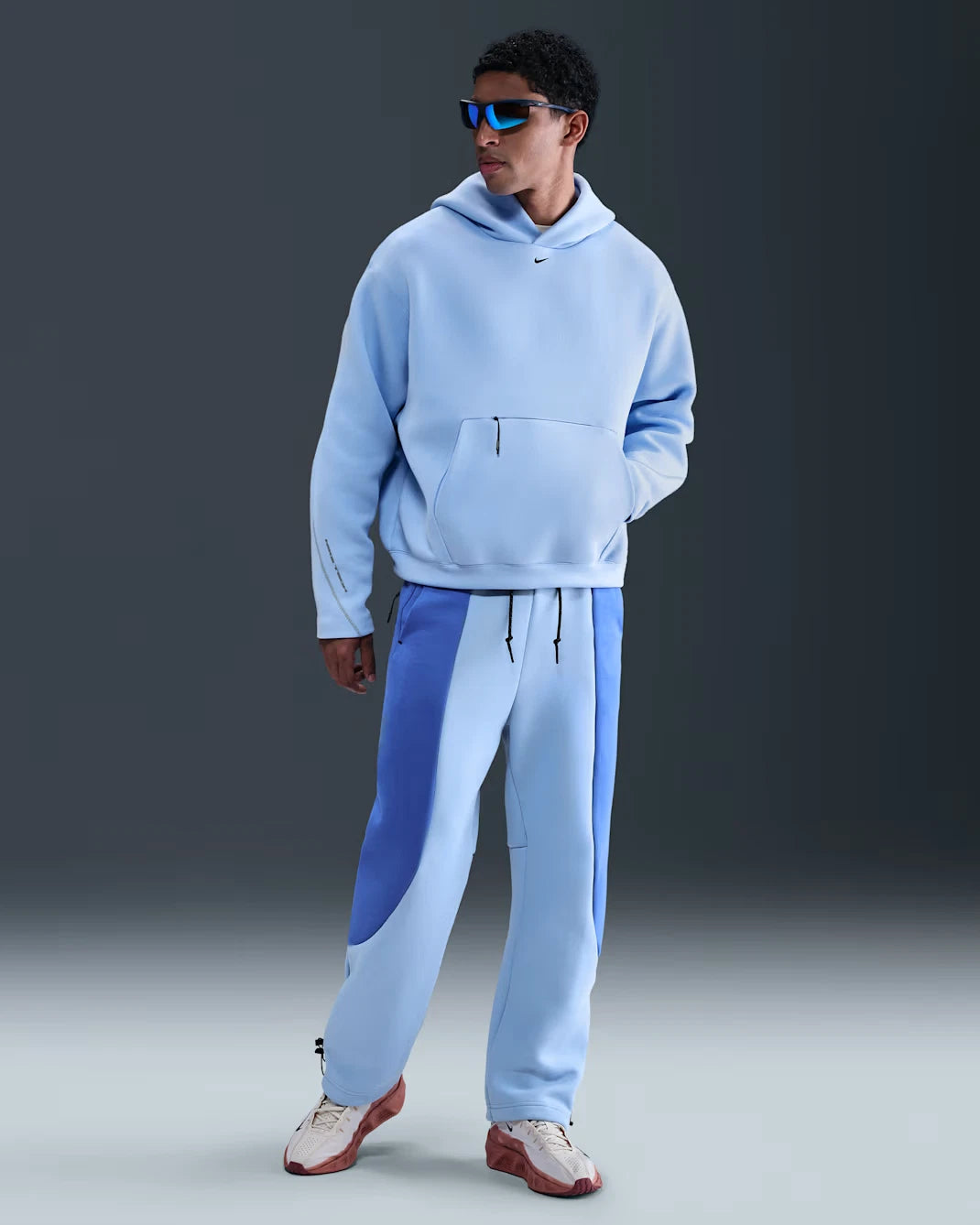 Nike Tech Oversized Fleece Hoodie Mens Blue Kangaroo Pocket