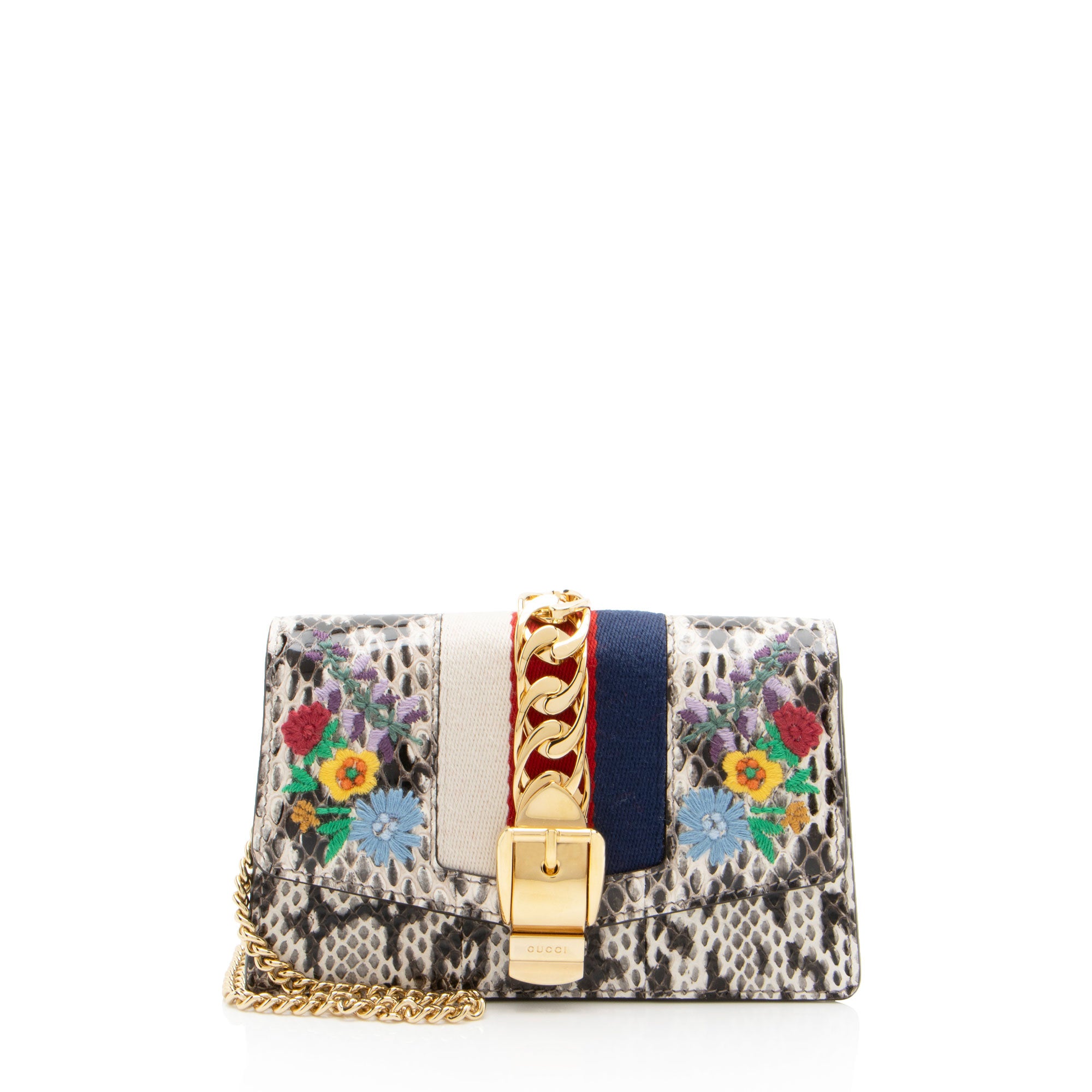 Gucci Gucci Python Floral Embroidered Sylvie Super Mini Shoulder Bag,Specials : American Fashion Style Bags On Sale