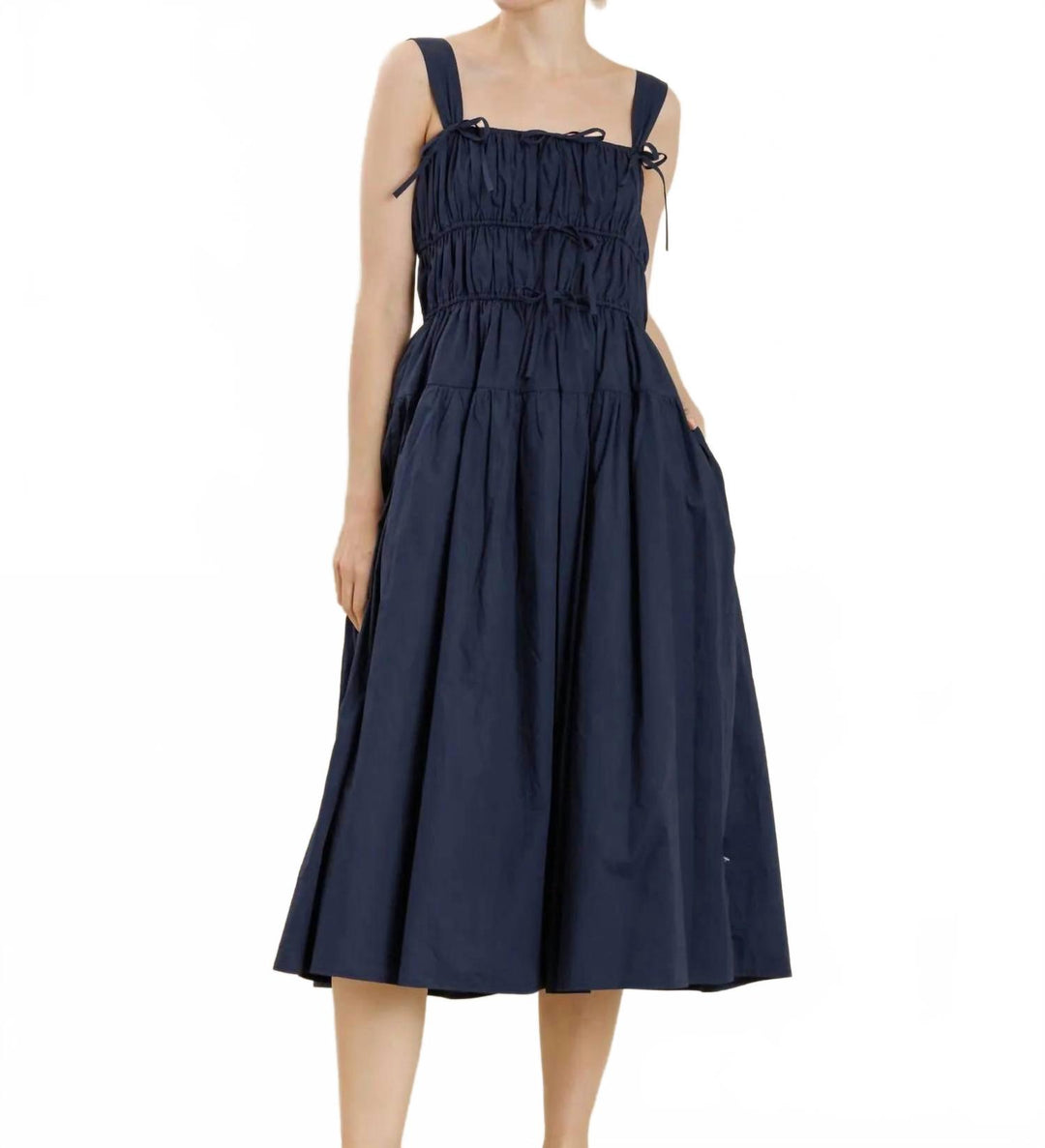 Aureum Bows Midi Dress In Navy