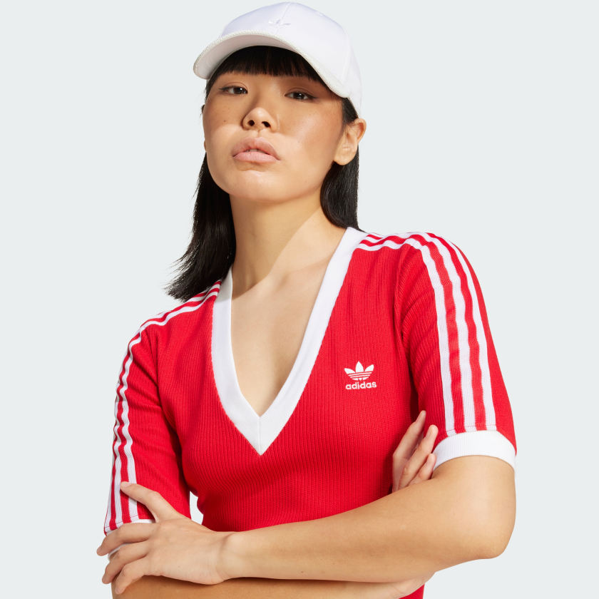 adidas Women's Adicolor 3-stripes Knit V-neck Dress