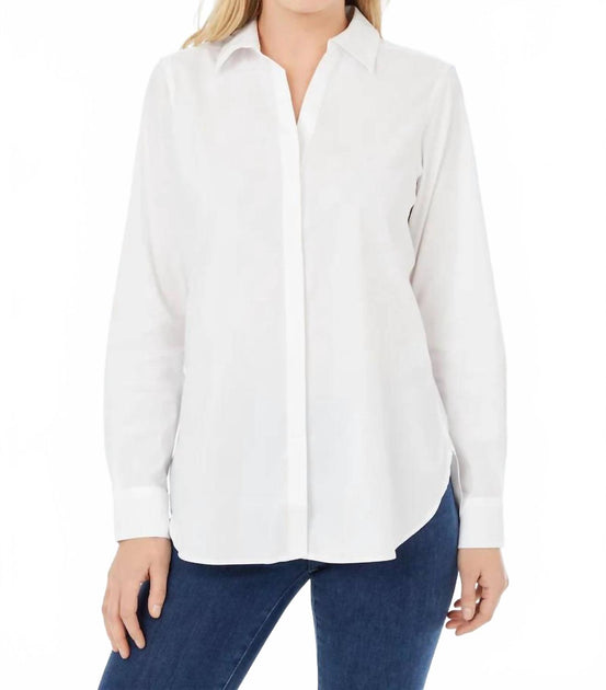 Foxcroft Kylie Long Sleeve Stretch Button Down Shirt In White | ShopSimon