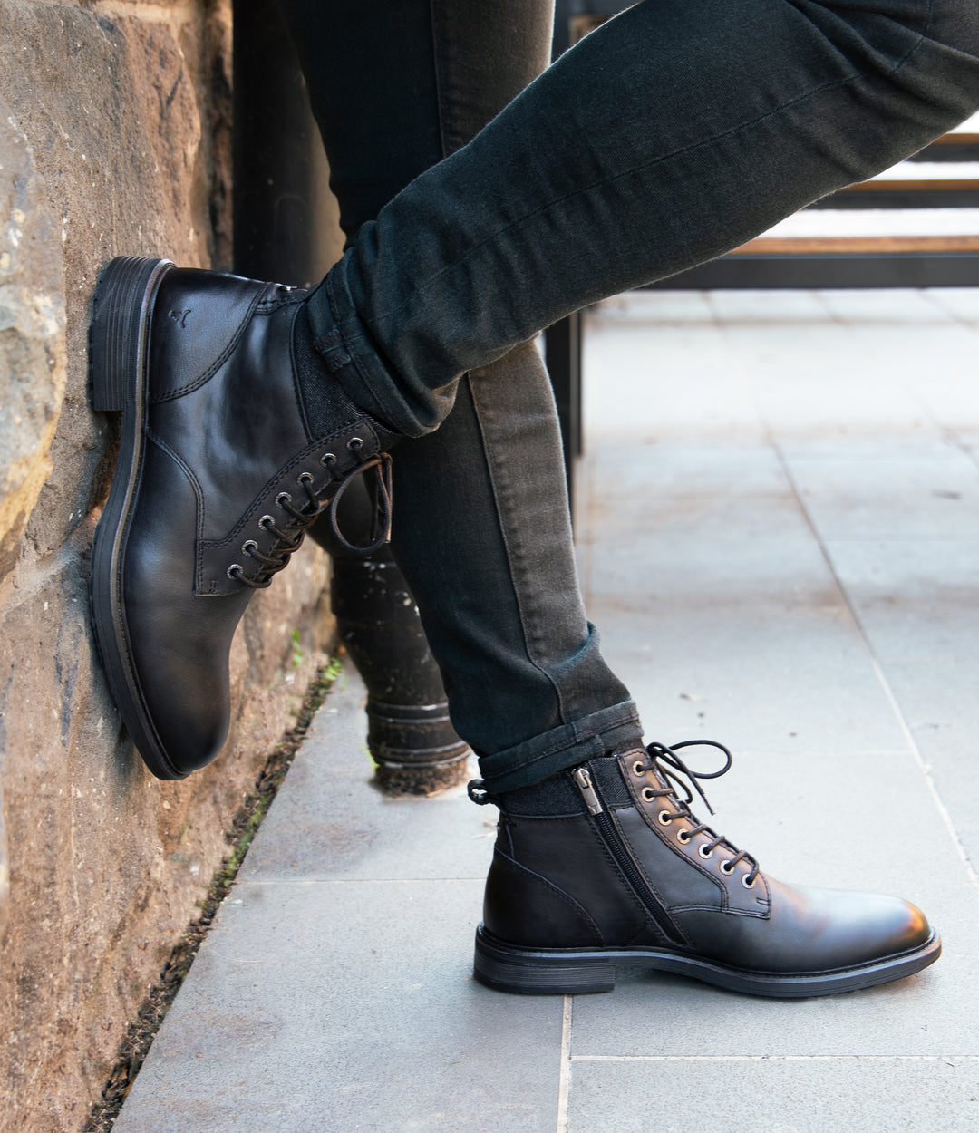Windsorsmith Beau - Men's Black Lace Up Side Zip Leather Chelsea Boots