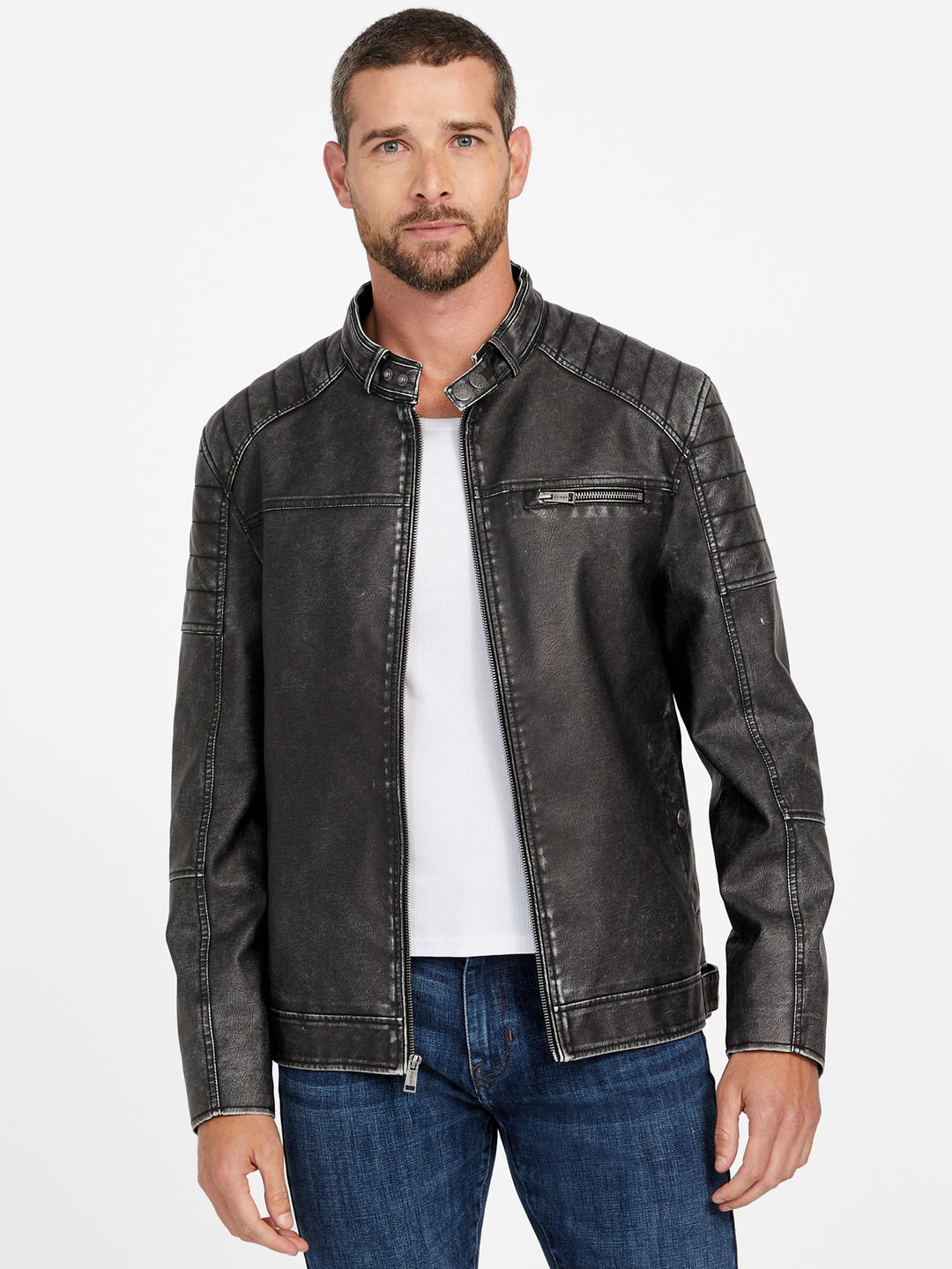 Guess Factory Danilo Faux-Leather Hooded Jacket | ShopSimon