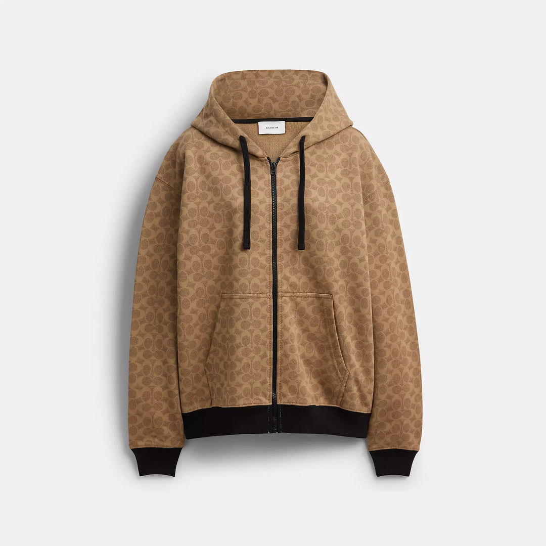 Coach Outlet All Over Signature Zip Hoodie In Organic Cotton