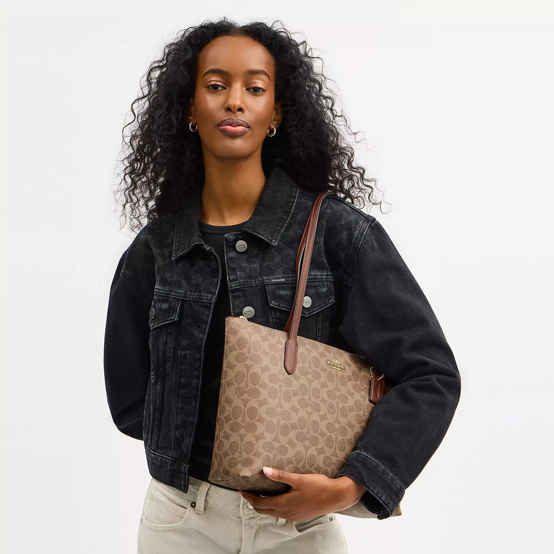 Coach Outlet Zip Top Tote Bag In Signature Canvas | ShopSimon