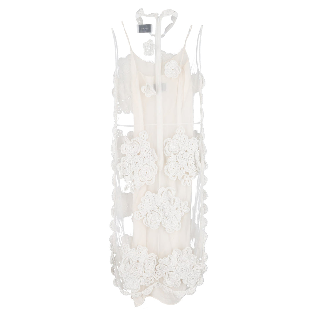 simona mesh midi dress simone rocha Floral-applique Mesh Midi Dress In White Polyester