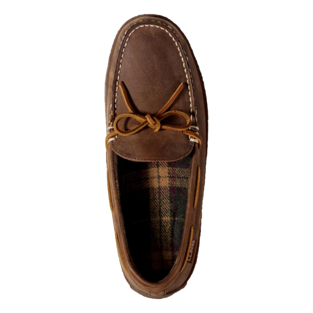 L.L. Bean Men’s Size 11 Acorn Brown Leather Hand Sewn Moccasin Slippers 212164 LL Bean Men Size 8 Handsewn 212164 Leather Flannel Lined  main image 3