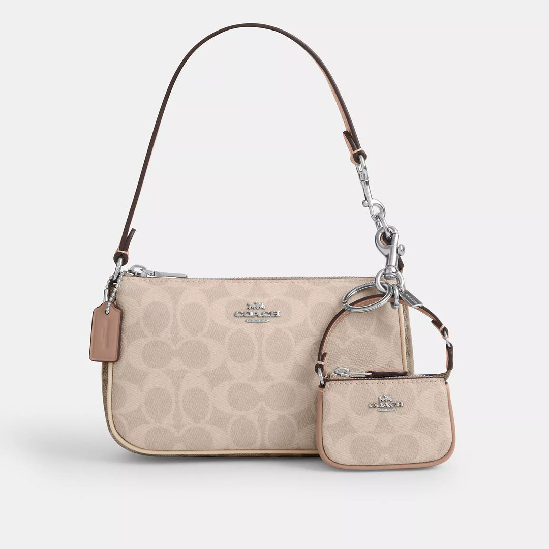 Coach Mini Alie outlet Bag Charm in Signature Canvas Brass / Ivory / Taupe