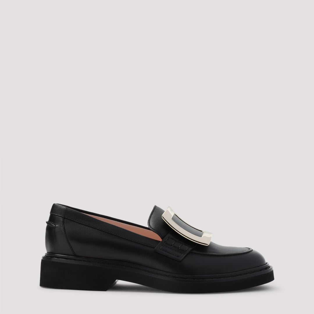 靴 Roger Vivier Roger Vivier Black Leather Vivier Viv Rangers Met Buc 25 Loafers