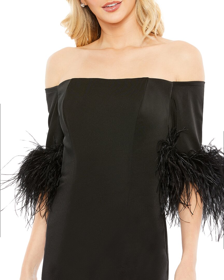 blue dress for baby girl Mac Duggal Feather Trim Column Gown, Black / 6