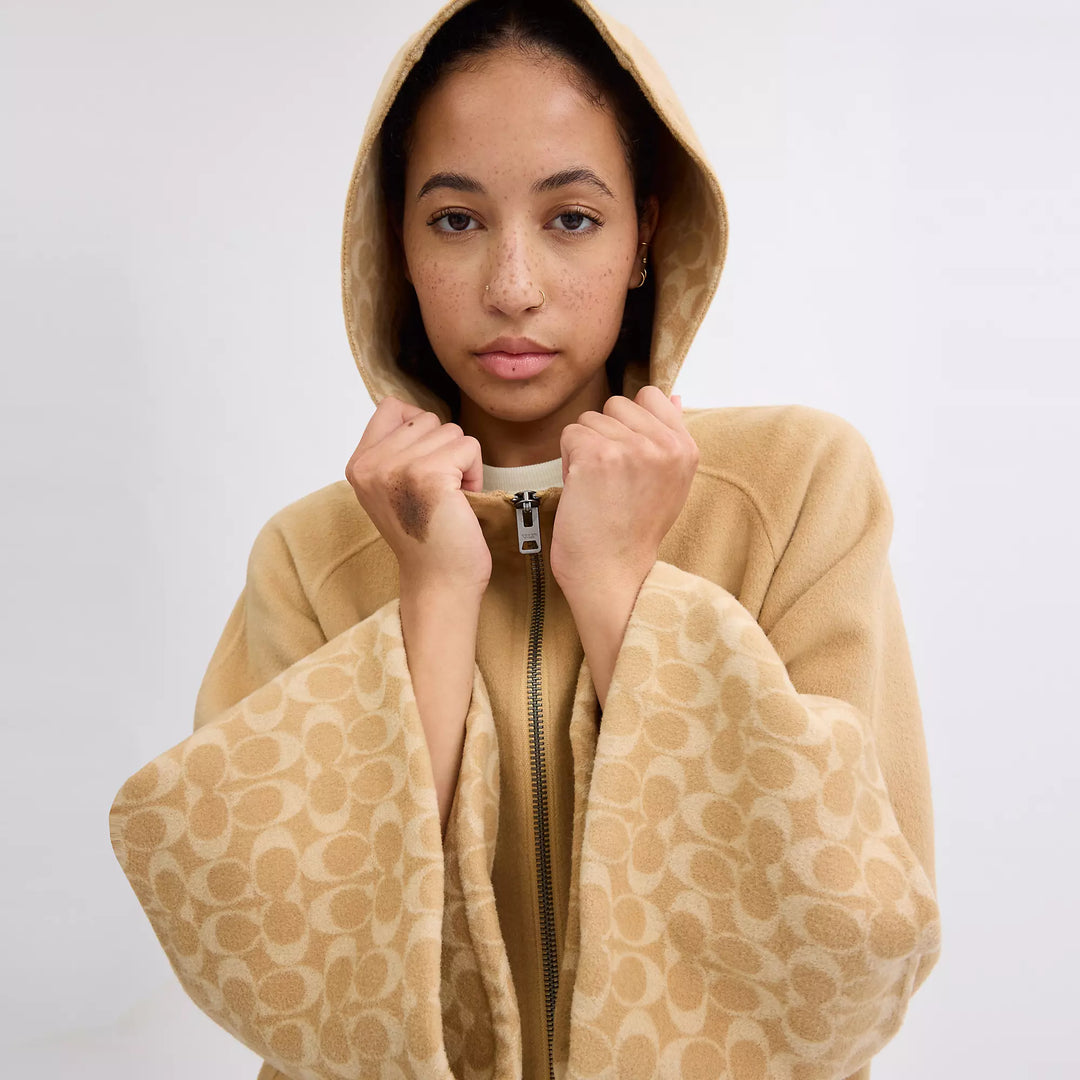 COACH ウールケープ オートミール Coach Outlet Wool Cape | ShopSimon