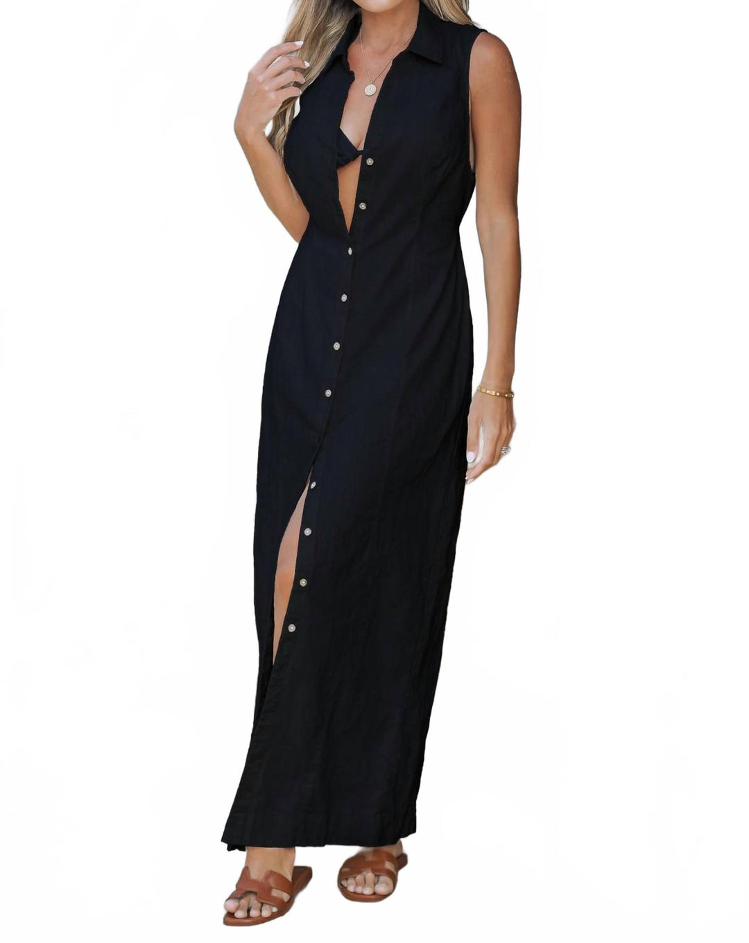 LAVENDER J Gabby Long Shirt Dress In Black
