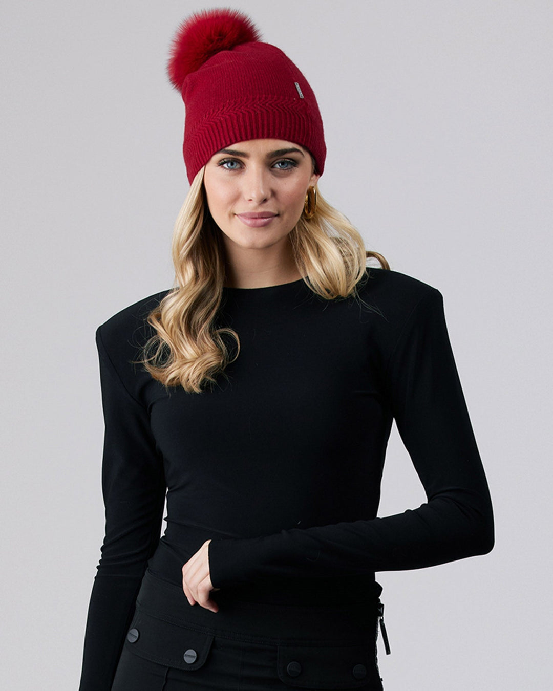 Gorski Knit Cashmere Hat with Fox Fur Pompom | ShopSimon display picture 2