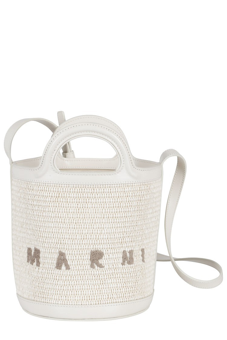 MARNI｜SHOULDER BAGS (MINI BUCKET (SCMP0056Q7 P5441 ZO52 Tropicalia Small Bucket Bag in brown leather and raffia