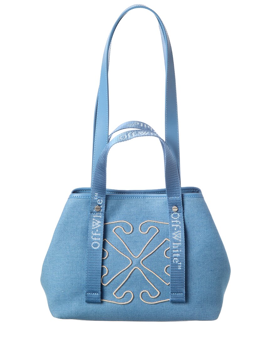 OFF WHITE Off-White East West Small Denim & Leather Tote | ShopSimon