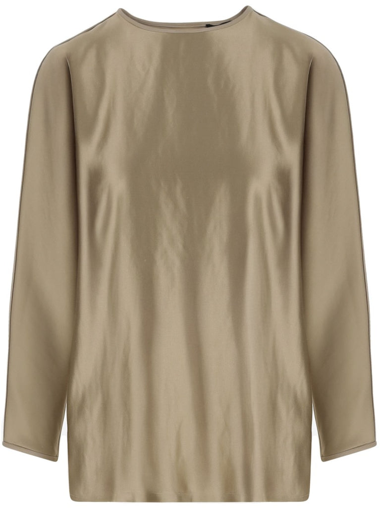 Tシャツ・カットソー Giorgio Armani Gold Silk Knit Top With Shiny Effect And Crew Giorgio Armani Gold Silk Knit Top With Shiny Effect And Crew