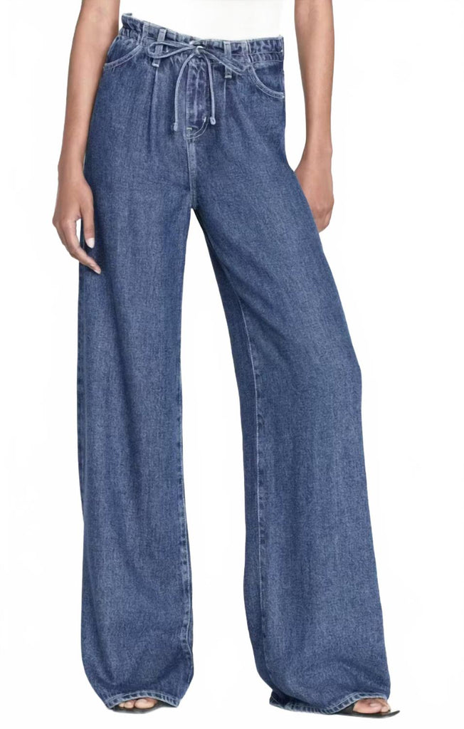 FRAME Super Drape Drawstring Wide Leg In Denim | ShopSimon