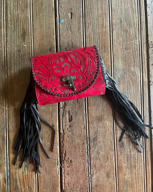 Juan Antonio Rock Tooled Leather Bag In Red | ShopSimon