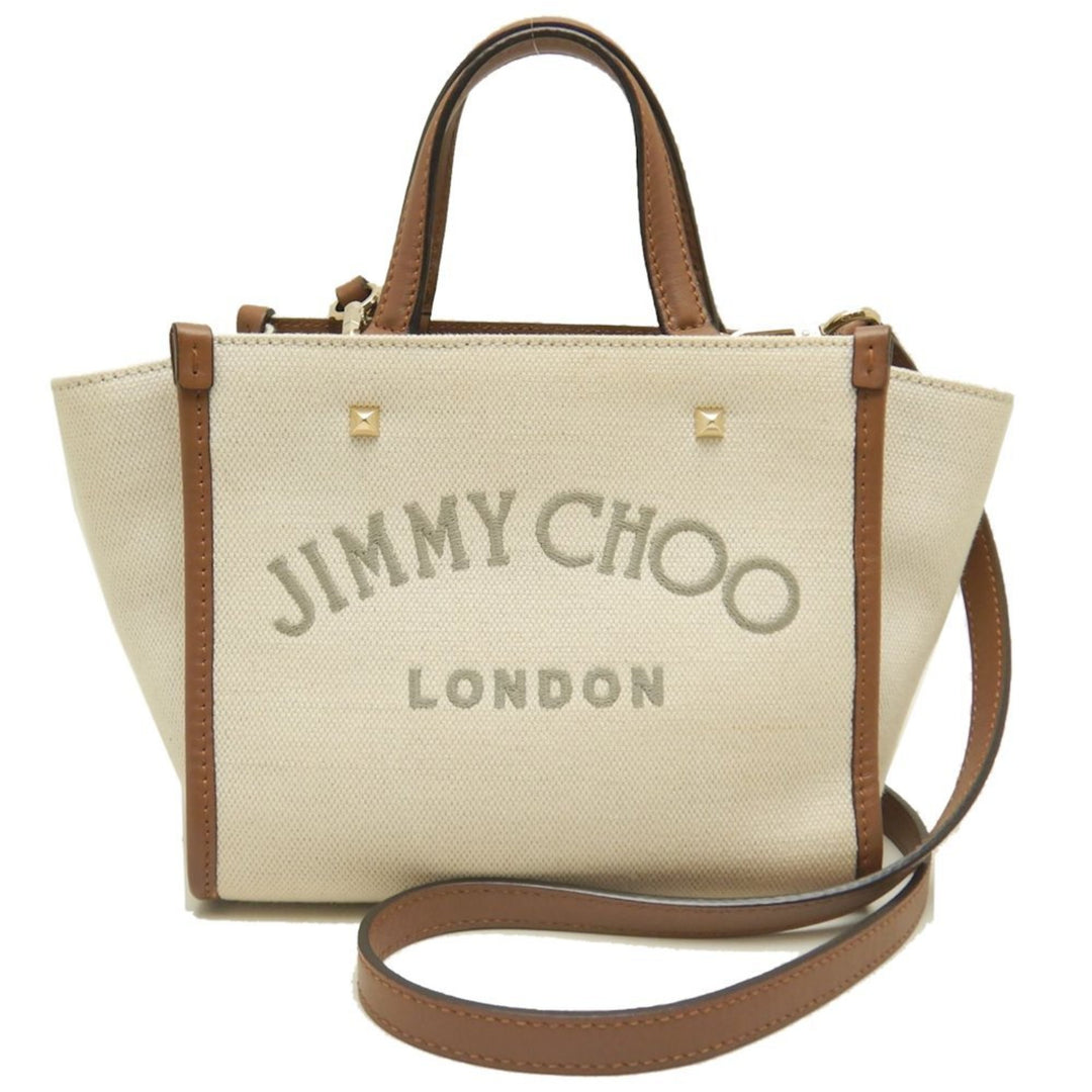 トートバッグ Jimmy Choo Ivory canvas N/S Tote M shopping bag Jimmy Choo Ivory Cotton Canvas Leather Tote Bag (pre-owned