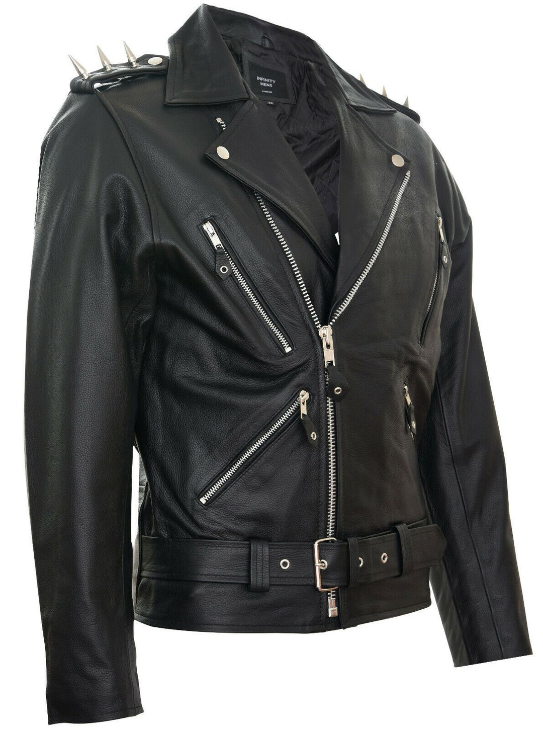 Infinity Leather Giacca Moto Uomo In Pelle Marrone, Modello Brando, Chiusura Lampo YKK, Collo Imbuto - 3