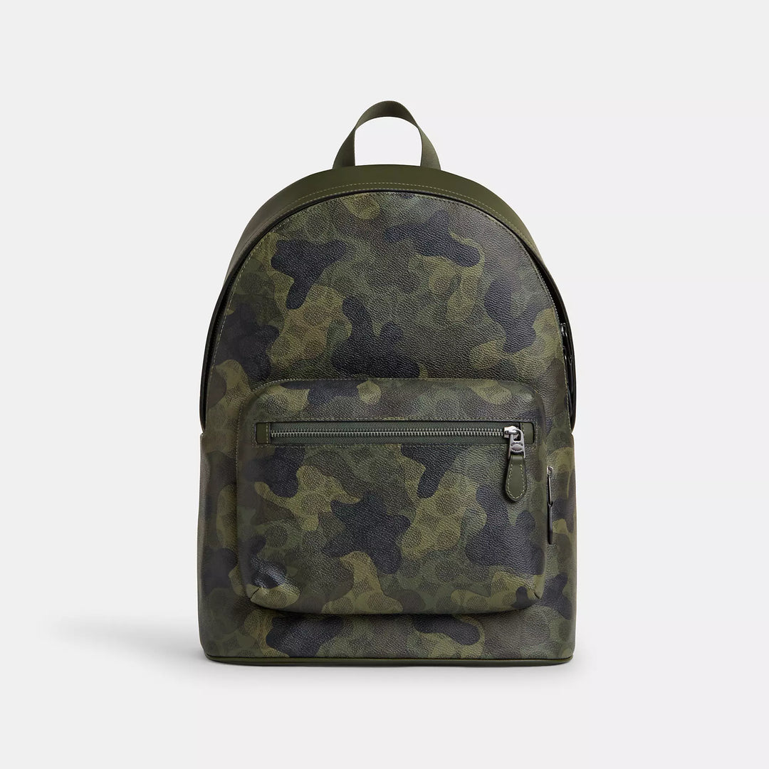 coach backpack camouflage Gotham Pack Sling CAF37 Camo Green Signature Leather Crossbody Luxe Fashion Finds Signature coated canvas and smooth calf leather Two separate main compartments with zip closures Inside zip cell phone and multifunction pockets Fabric lining Top handle with 3 1/4 drop Outside zip pocket Adjustable shoulder straps 12 1/2 (L) x 16 3/4 (H) x 6 (W) Style No. Coach Outlet West Backpack In
