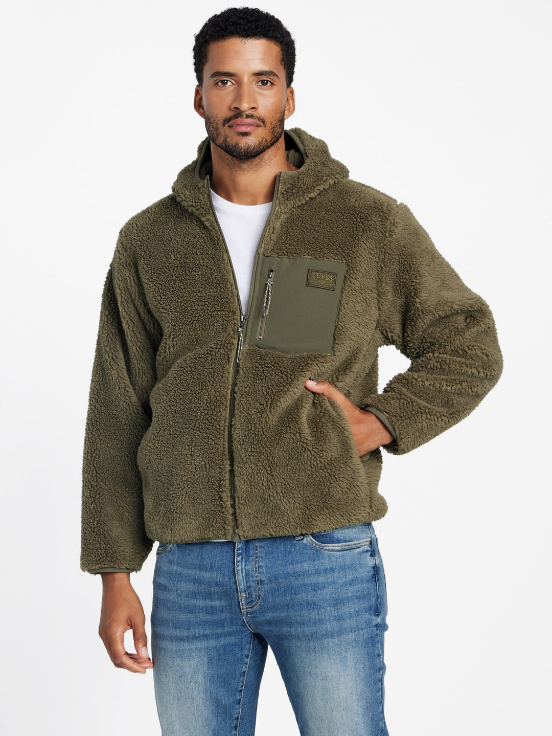 Guess Factory Victor Sherpa Full-Zip Hoodie | ShopSimon