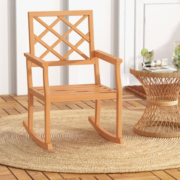 Hivvago Teak Wood Rocking Chair Oversized Porch Rocker With Backrest ...