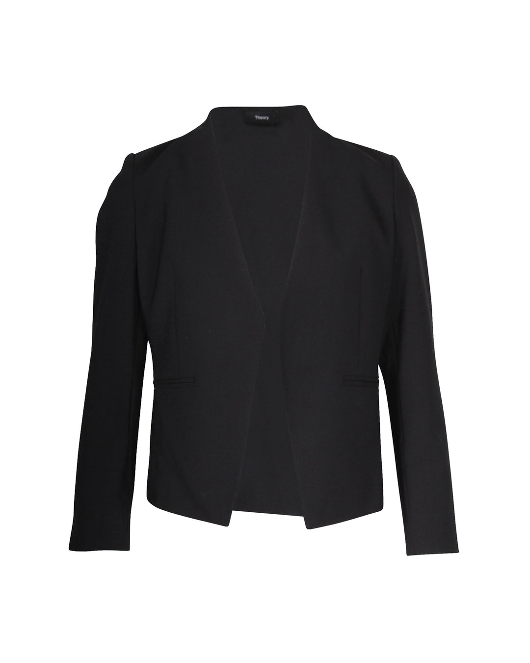theory TAILOR2 LANAI×TREECA ノーカラースーツ 黒2 Theory Lanai Collarless Open-front Blazer In Black Wool | ShopSimon