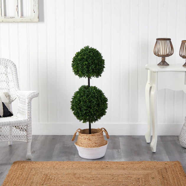 HomPlanti 3.5' Boxwood Tree in Jute White Planter UV (Indoor/Outdoor ...